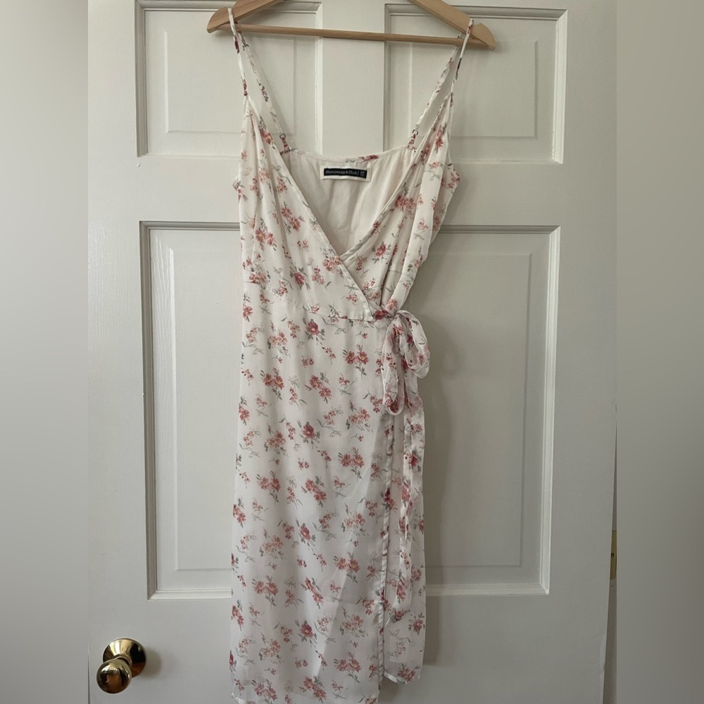 Abercrombie White & Pink Floral Wrap Midi Dress